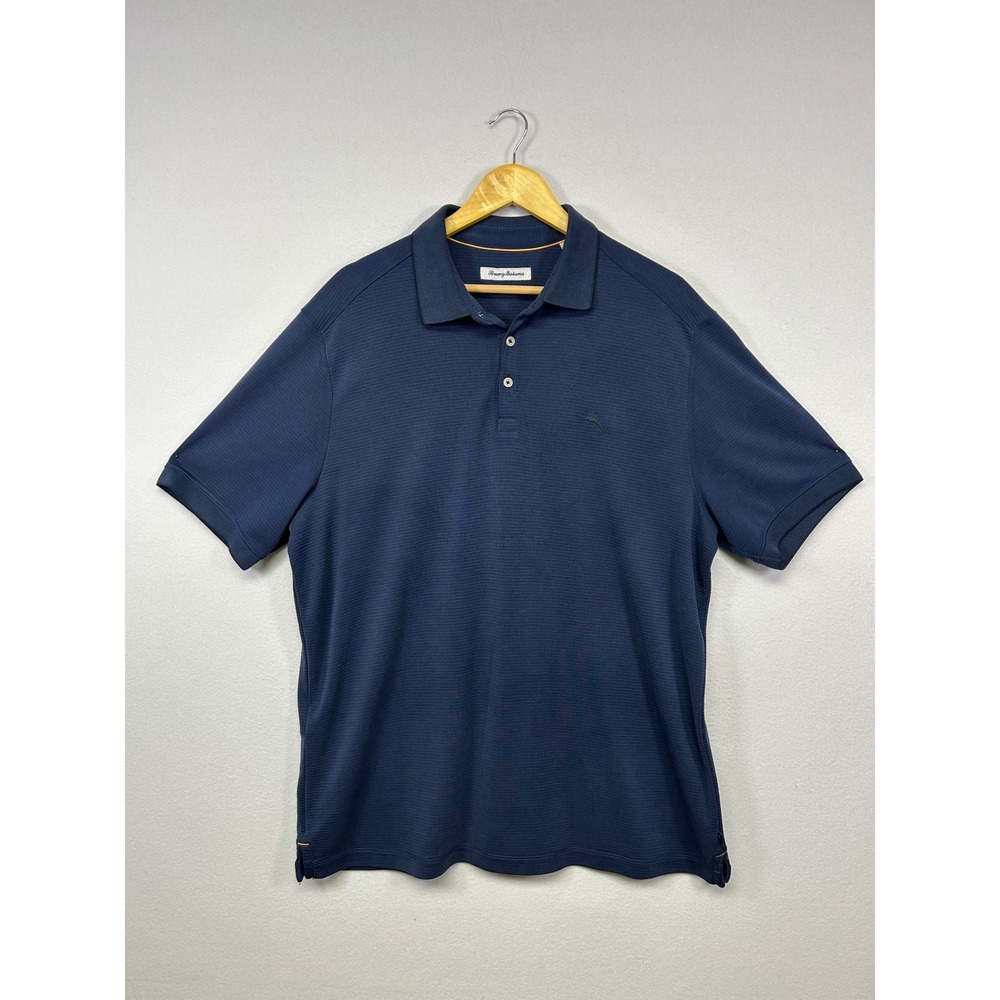 Resort Coastal Tommy Bahama Mens XL Navy Blue IslandZone Textured Polo Shirt